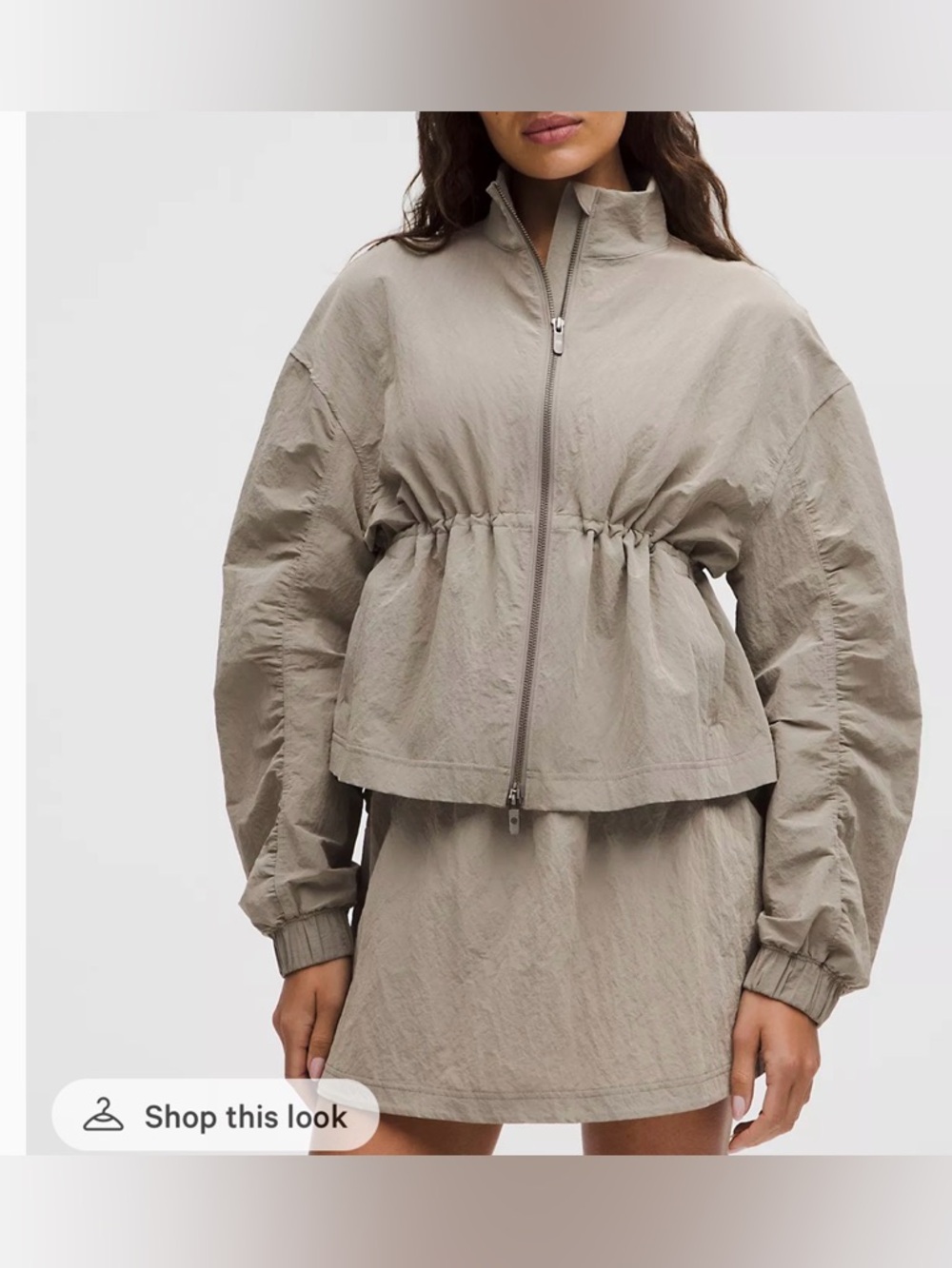 Lululemon Crinkle Nylon Cinchable Jacket
Size Xs Color Warm Ash Grey